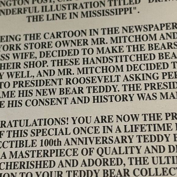 Dan Dee 100th Anniversary "Teddy’s Teddy" Bear – Limited Edition, Tags, Jointed - Picture 10 of 13